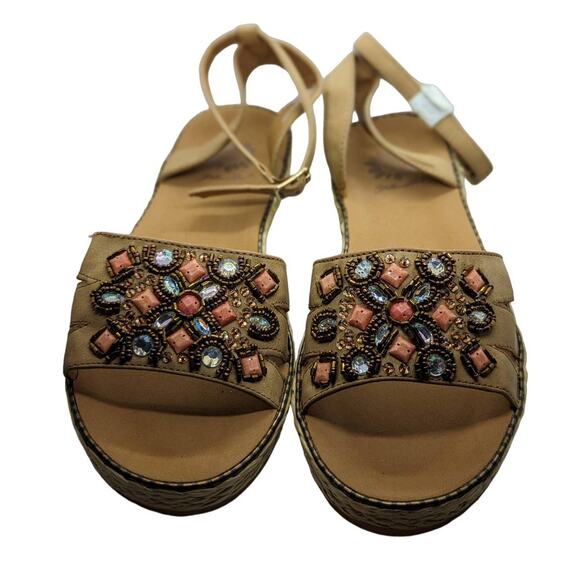 NWOT Yellow Box Women's embellished ankle strap flat sandals size 7.5 - Picture 1 of 3